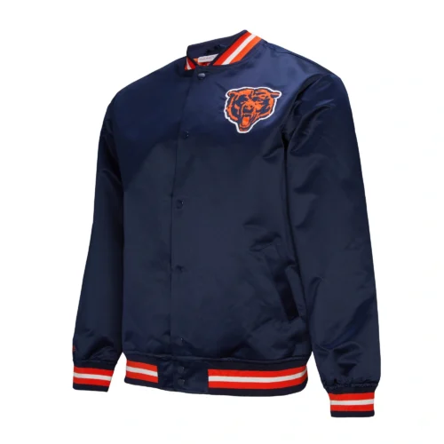 Chicago Bears Double Down Navy Satin Varsity Jacket