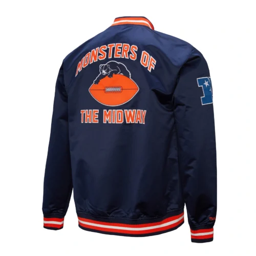 Alternative view of Chicago Bears Double Down Navy Satin Varsity Jacket