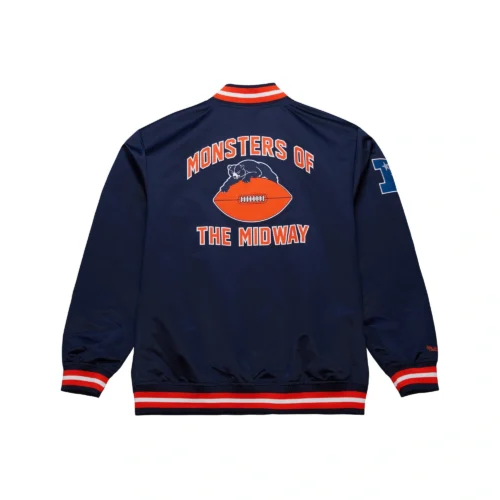 Chicago Bears Double Down Navy Satin Varsity Jacket - Image 4