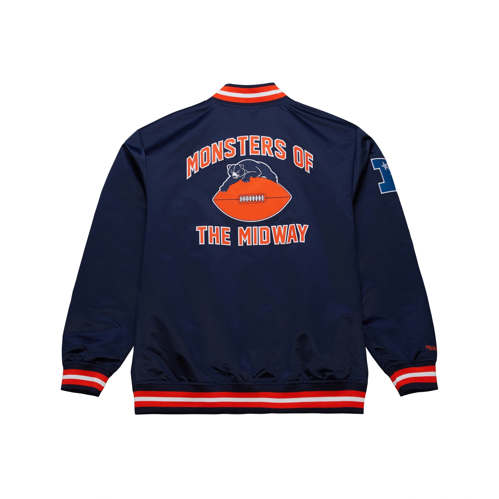 Chicago Bears Double Down Navy Satin Varsity Jacket - Image 4