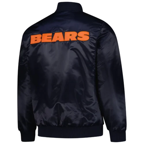 Alternative view of Chicago Bears Exclusive Full-Snap Navy Satin Varsity Jacket