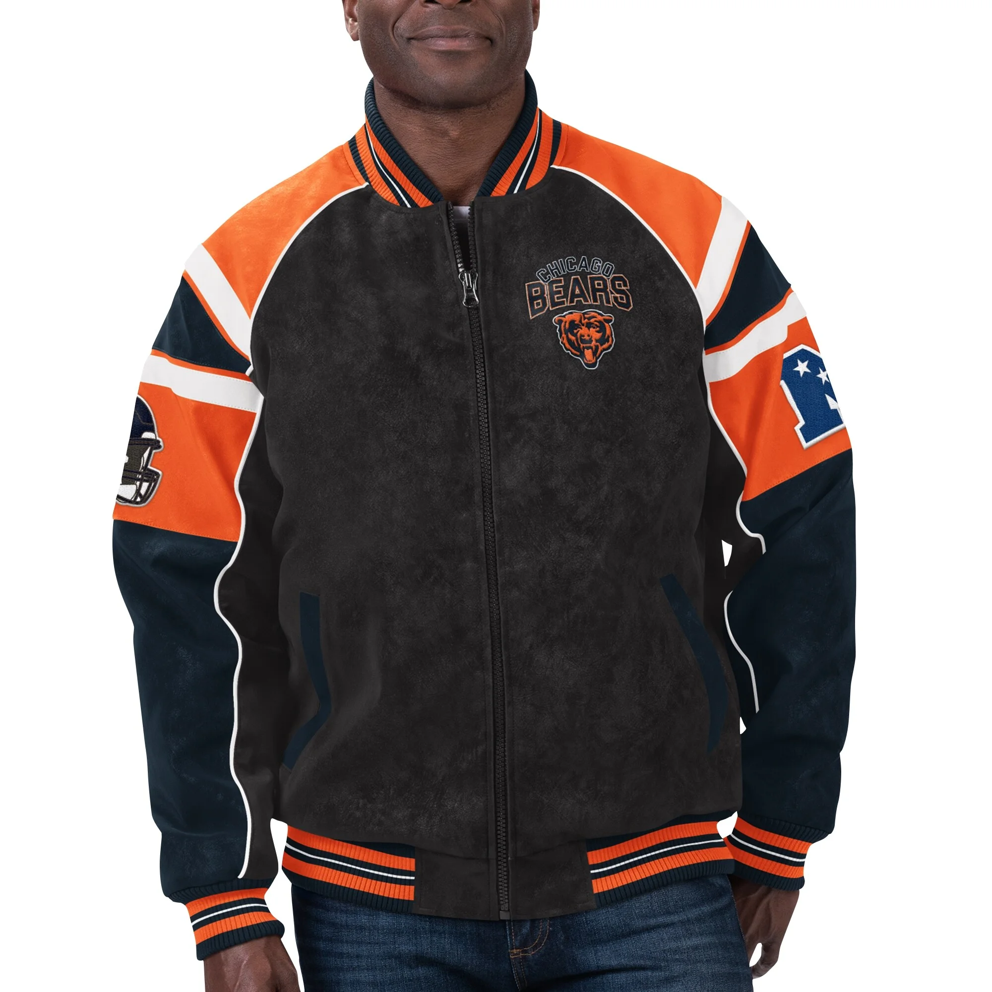 Chicago Bears Suede Black Full-Zip Suede Leather Varsity Jacket