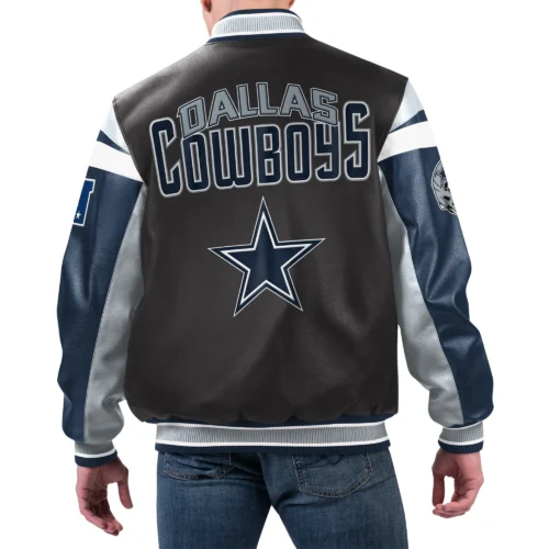 Alternative view of Dallas Cowboys Black/Navy Full-Zip Leather Varsity Jacket