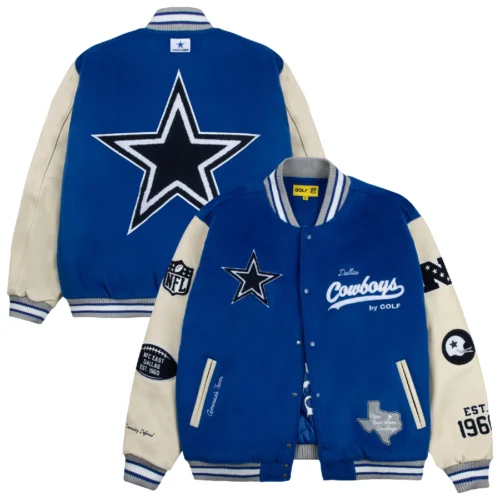 Dallas Cowboys Golf Wang Wool & Leather Varsity Jacket - Image 9