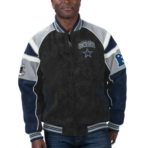 Dallas Cowboys Suede Black/Navy Full-Zip Suede Leather Varsity Jacket
