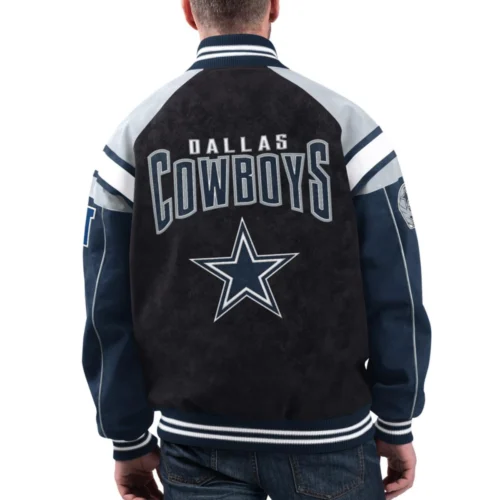 Alternative view of Dallas Cowboys Suede Raglan Full-Zip Bomber Varsity Jacke