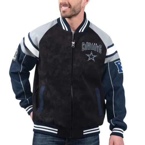 Dallas Cowboys Suede Raglan Full-Zip Bomber Varsity Jacke