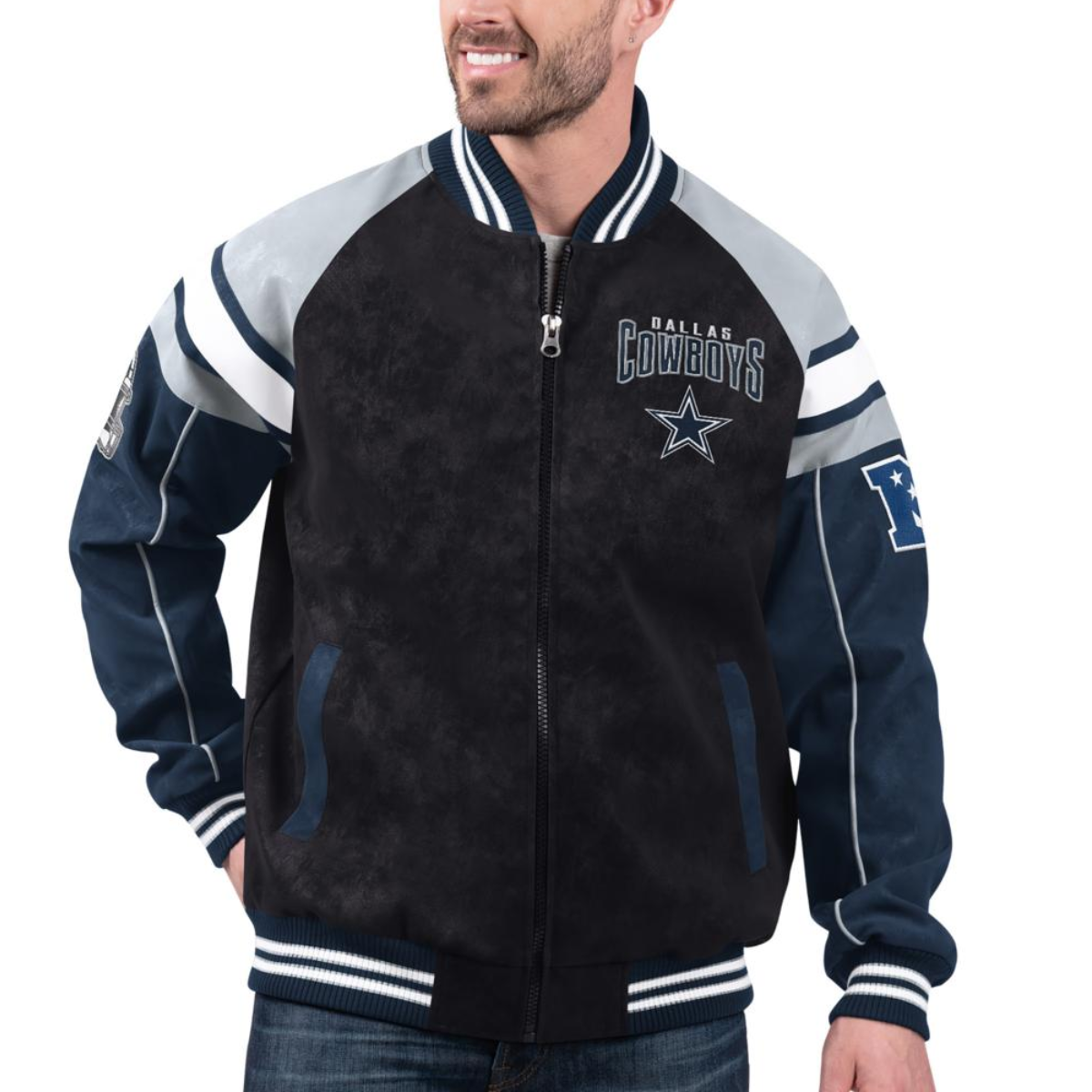 Dallas Cowboys Suede Raglan Full-Zip Bomber Varsity Jacke