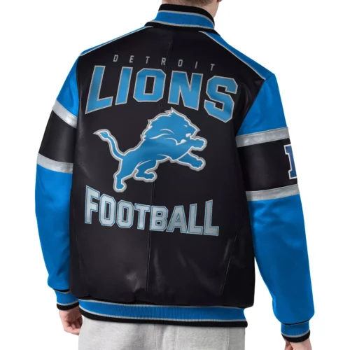 Alternative view of Detroit Lions Double Strip Full-Zip Leather Varsity Jacket