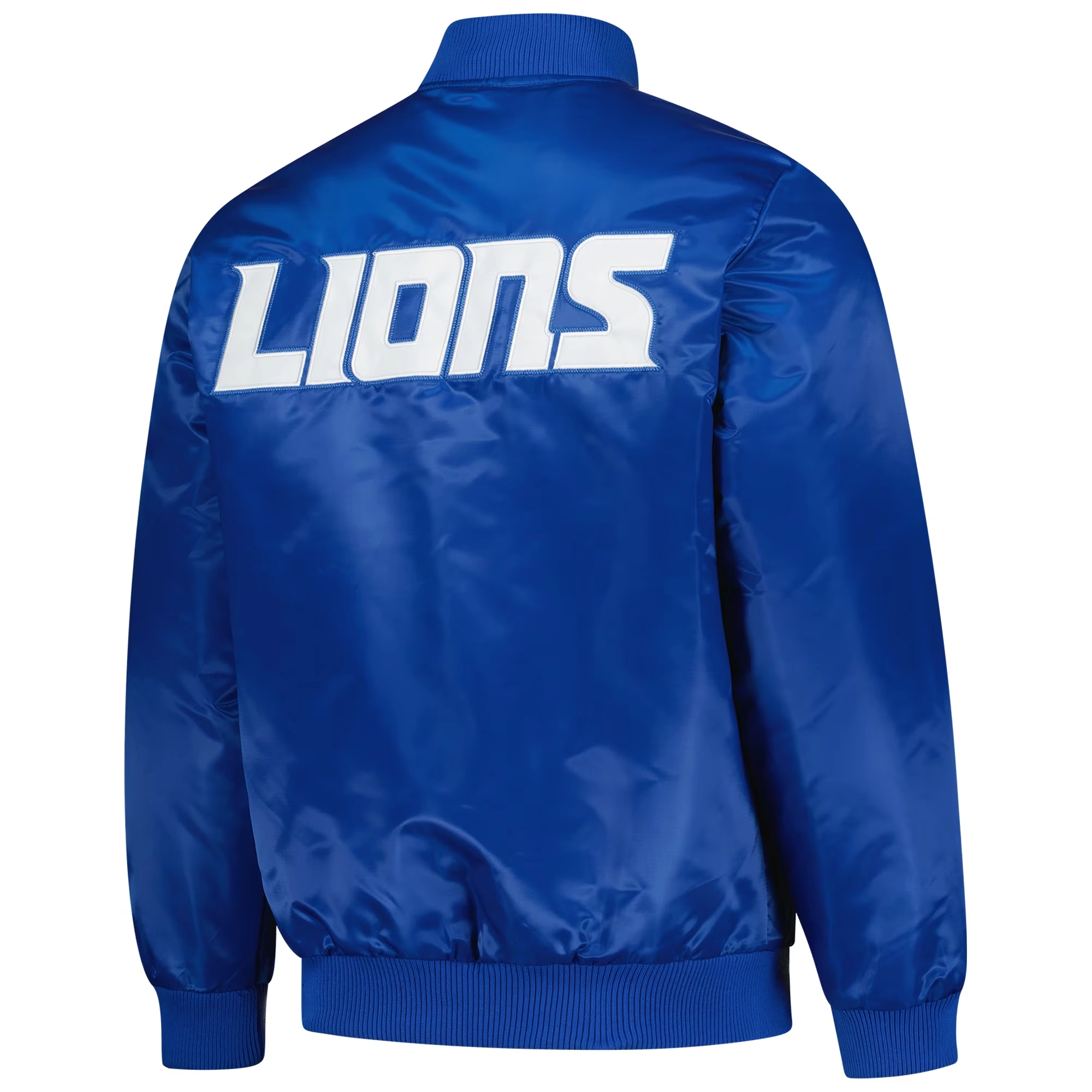 Detroit Lions Exclusive Full-Snap Blue Satin Varsity Jacket - Image 2