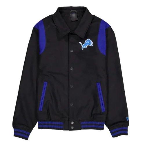 Detroit Lions Sport Night Black Wool Bomber Jacket
