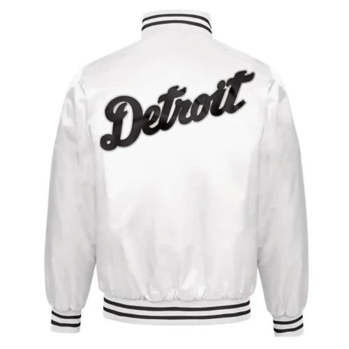 Alternative view of Detroit Tigers Old English Full-Snap White Satin Varsity Jacket