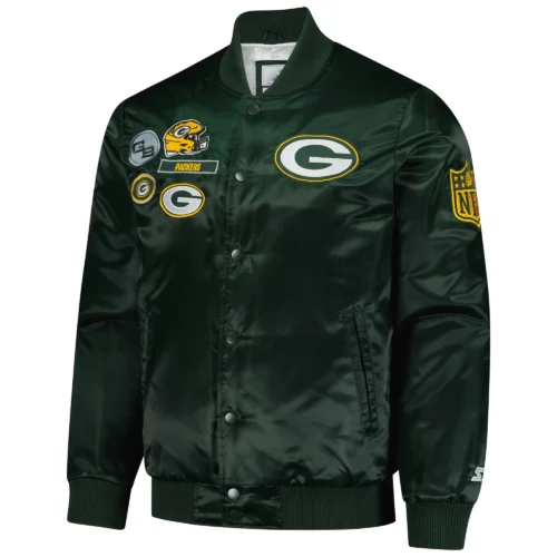Green Bay Packers Exclusive Full-Snap Green Satin Varsity Jacket