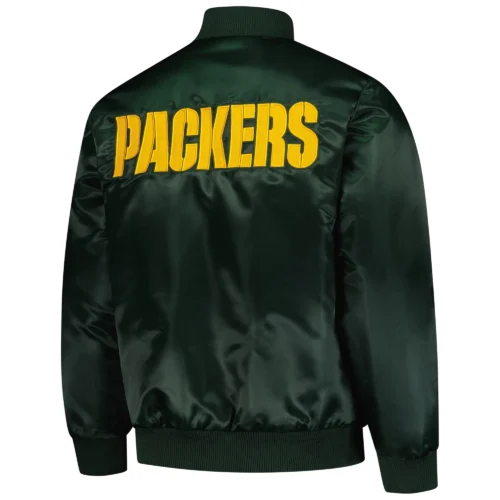 Alternative view of Green Bay Packers Exclusive Full-Snap Green Satin Varsity Jacket