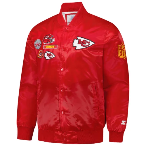 Kansas City Chiefs Exclusive Full-Snap Red Satin Varsity Jacket
