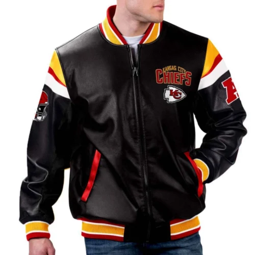 Kansas City Chiefs Black Full-Zip Leather Varsity Jacket