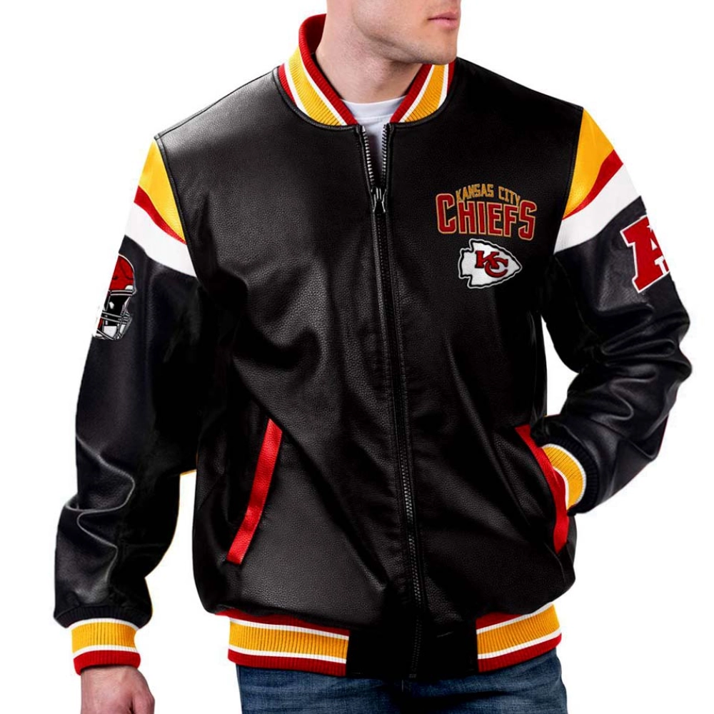 Kansas City Chiefs Black Full-Zip Leather Varsity Jacket