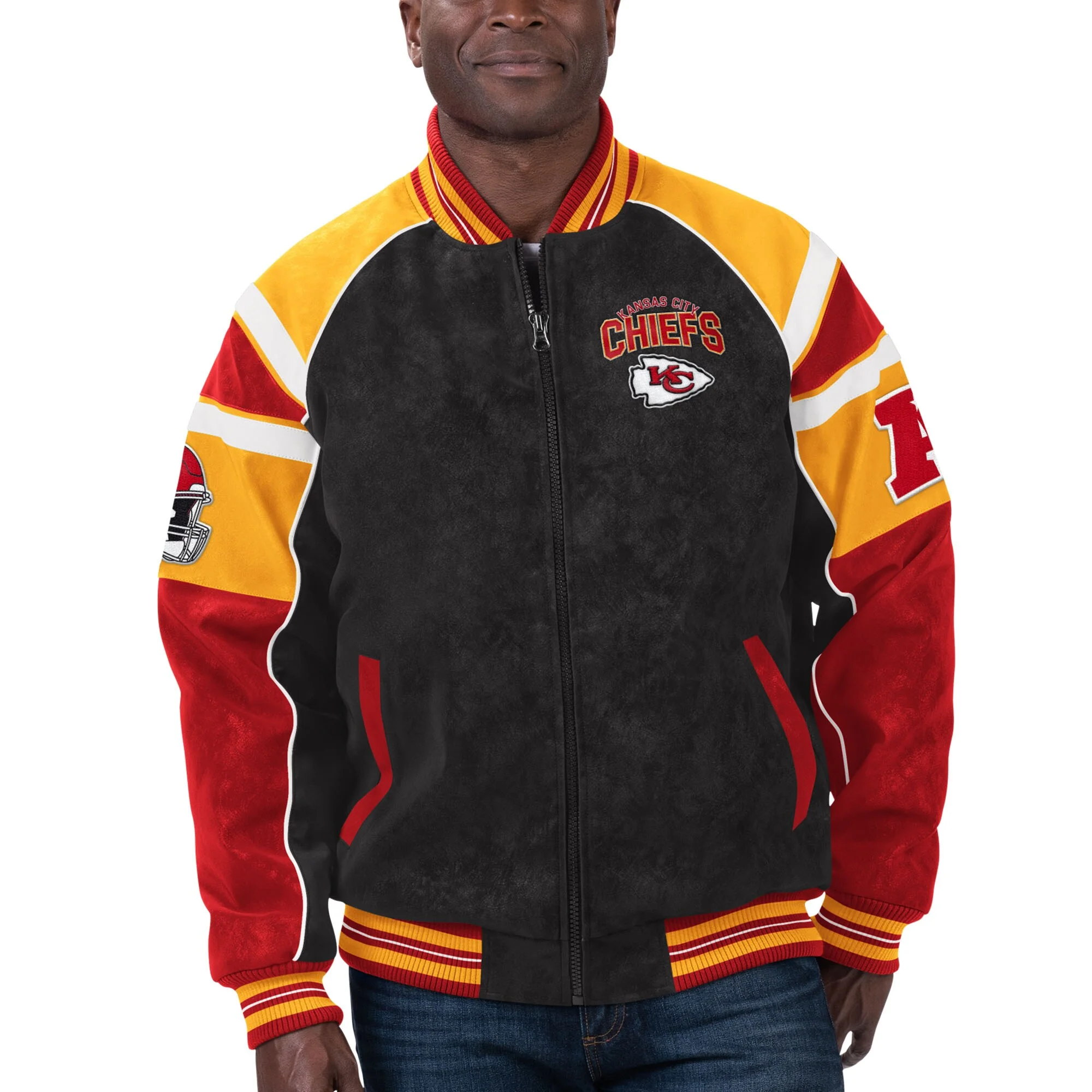 Kansas City Chiefs Suede Black/Red Full-Zip Suede Leather Varsity Jacket