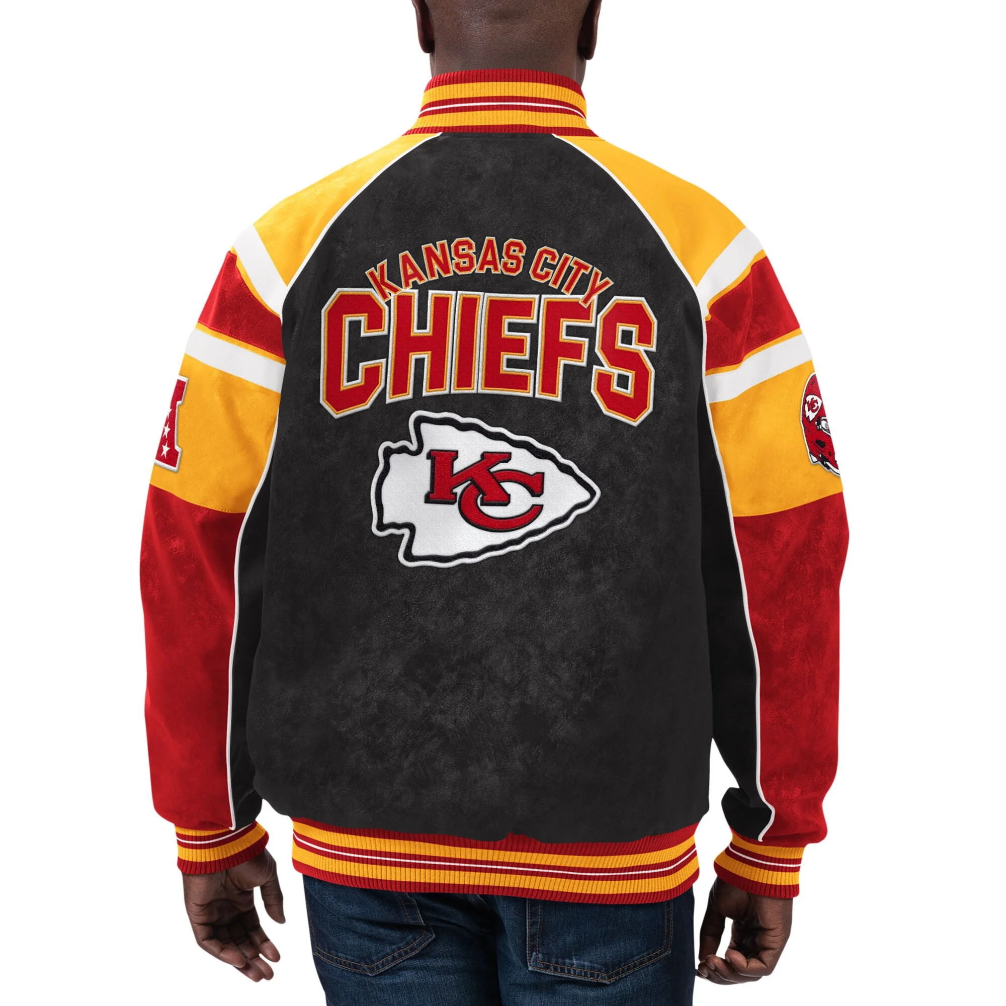 Kansas City Chiefs Suede Black/Red Full-Zip Suede Leather Varsity Jacket - Image 2