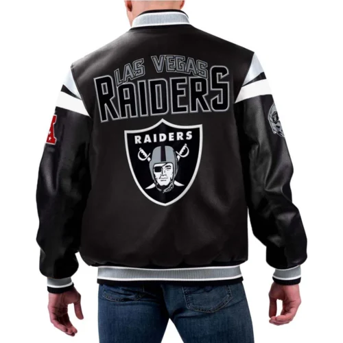Alternative view of Las Vegas Raiders Full-Zip Leather Varsity Jacket - Black