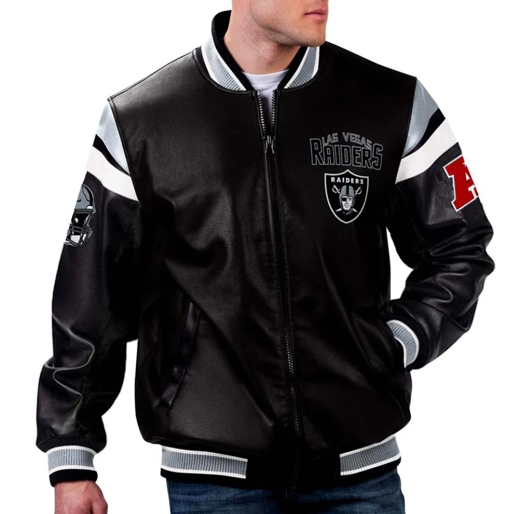 Las Vegas Raiders Full-Zip Leather Varsity Jacket - Black