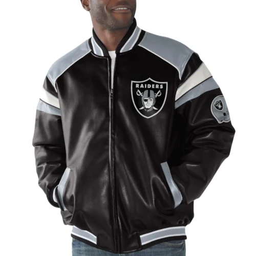 Las Vegas Raiders Home Team Full Zip Black/Silver Leather Jacket