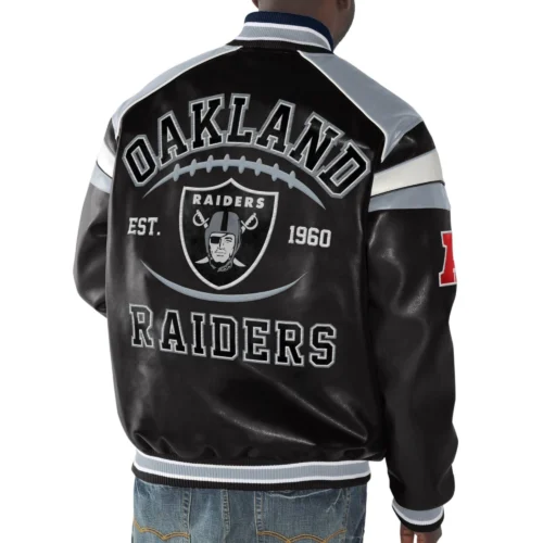 Alternative view of Las Vegas Raiders Home Team Full Zip Black/Silver Leather Jacket