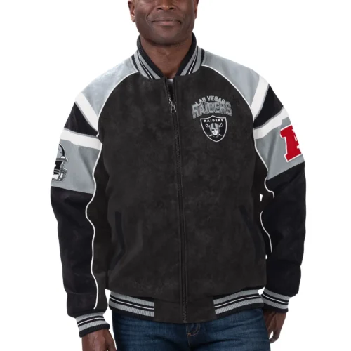 Las Vegas Raiders Suede Black Full-Zip Suede Leather Varsity Jacket