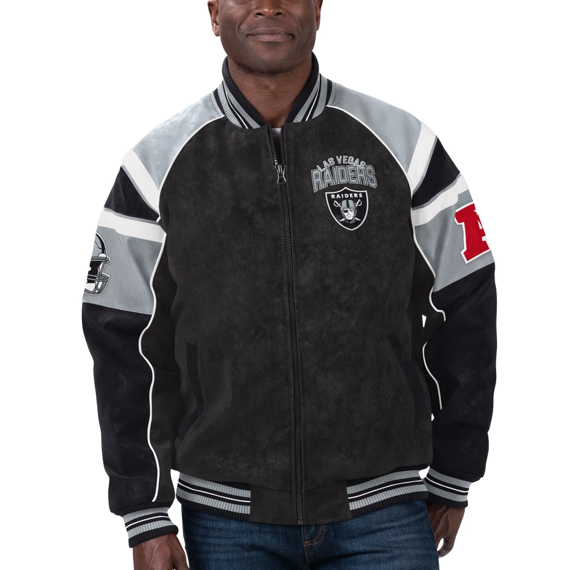Las Vegas Raiders Suede Black Full-Zip Suede Leather Varsity Jacket