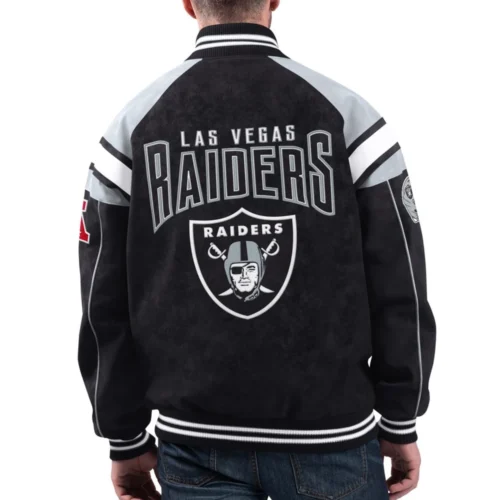 Alternative view of Las Vegas Raiders Suede Raglan Full-Zip Bomber Varsity Jacket