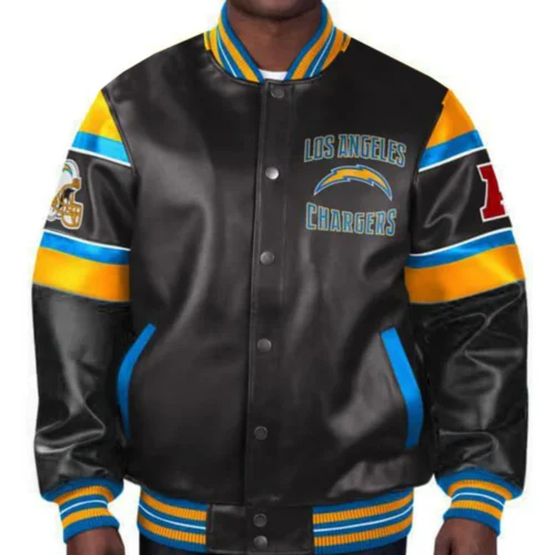 Los Angeles Chargers Black Full-Snap Leather Bomber Jacket