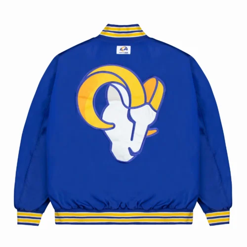 Alternative view of Los Angeles Rams Golf Wang Wool & Leather Blue Bomber Varsity Jacket