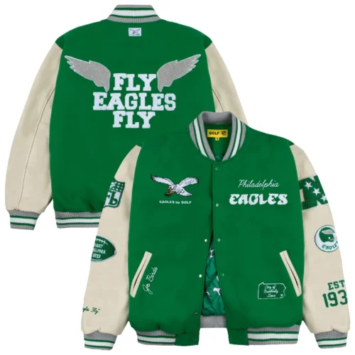 Philadelphia Eagles Golf Wang Wool & Leather Varsity Jacket - Image 9