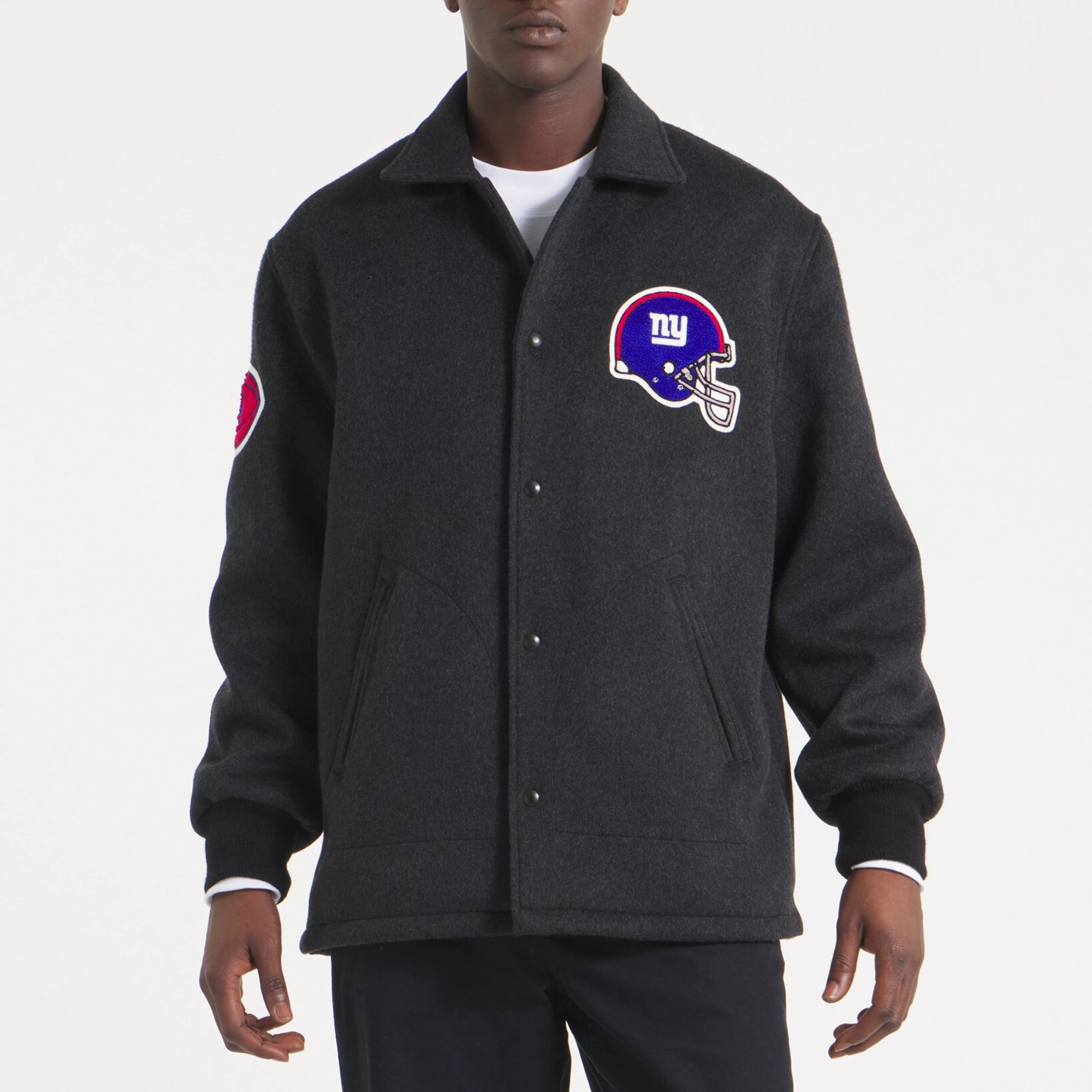 New York Giants Cashmere Coaches Black Wool Varsity Jacket