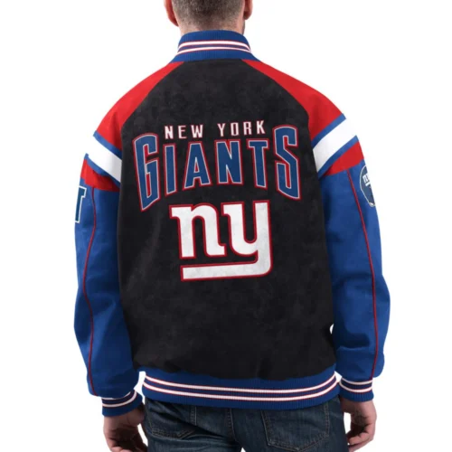 Alternative view of New York Giants Suede Raglan Full-Zip Bomber Varsity Jacket