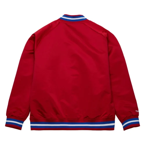 Alternative view of Philadelphia 76ers Throwback Wordmark Red Satin Varsity Jacket