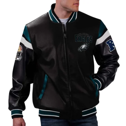 Philadelphia Eagles G-iii Full-Zip Leather Varsity Black Jacket