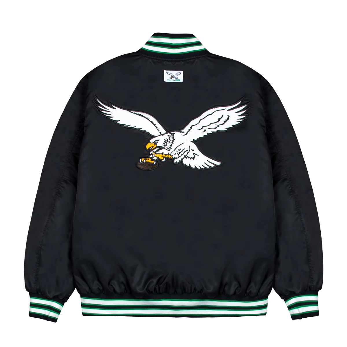 Philadelphia Eagles Golf Wang Wool & Leather Black Bomber Varsity Jacket - Image 2