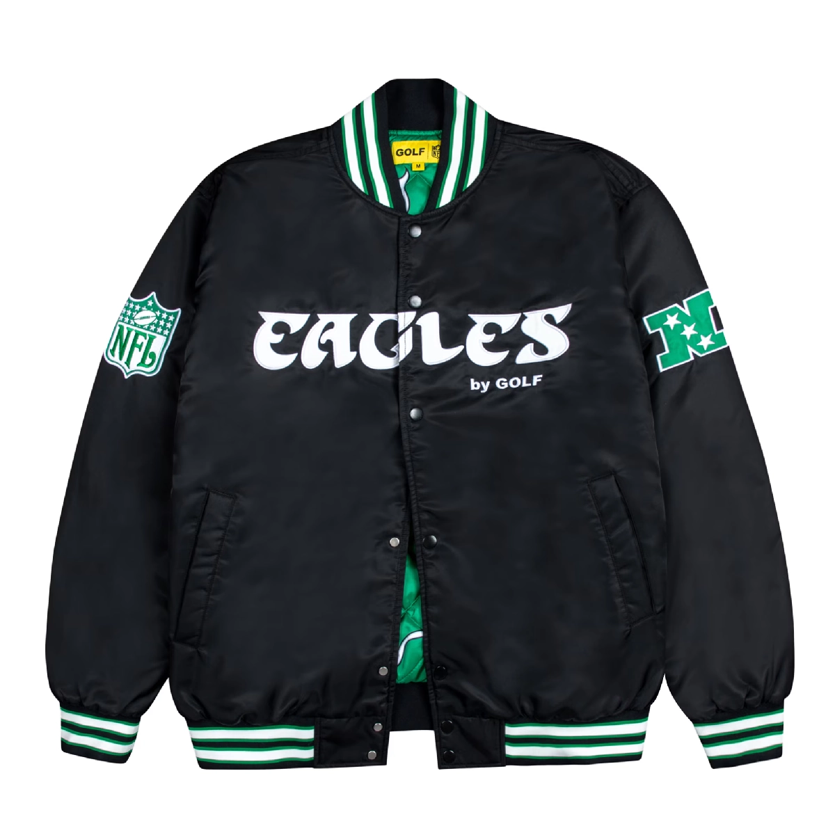 Philadelphia Eagles Golf Wang Wool & Leather Black Bomber Varsity Jacket