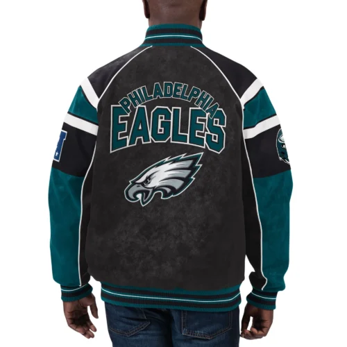 Alternative view of Philadelphia Eagles Black/Blue Full-Zip Suede Leather Varsity Jacket