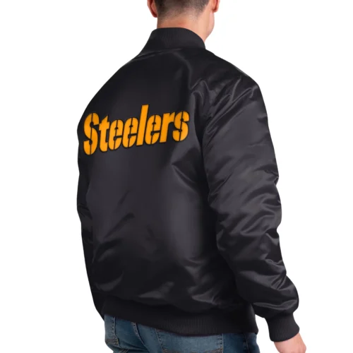 Alternative view of Pittsburgh Steelers Exclusive Full-Snap Black Satin Varsity Jacket
