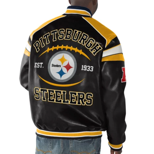 Alternative view of Pittsburgh Steelers Home Team Full Zip Black/Gold Leather Jacket