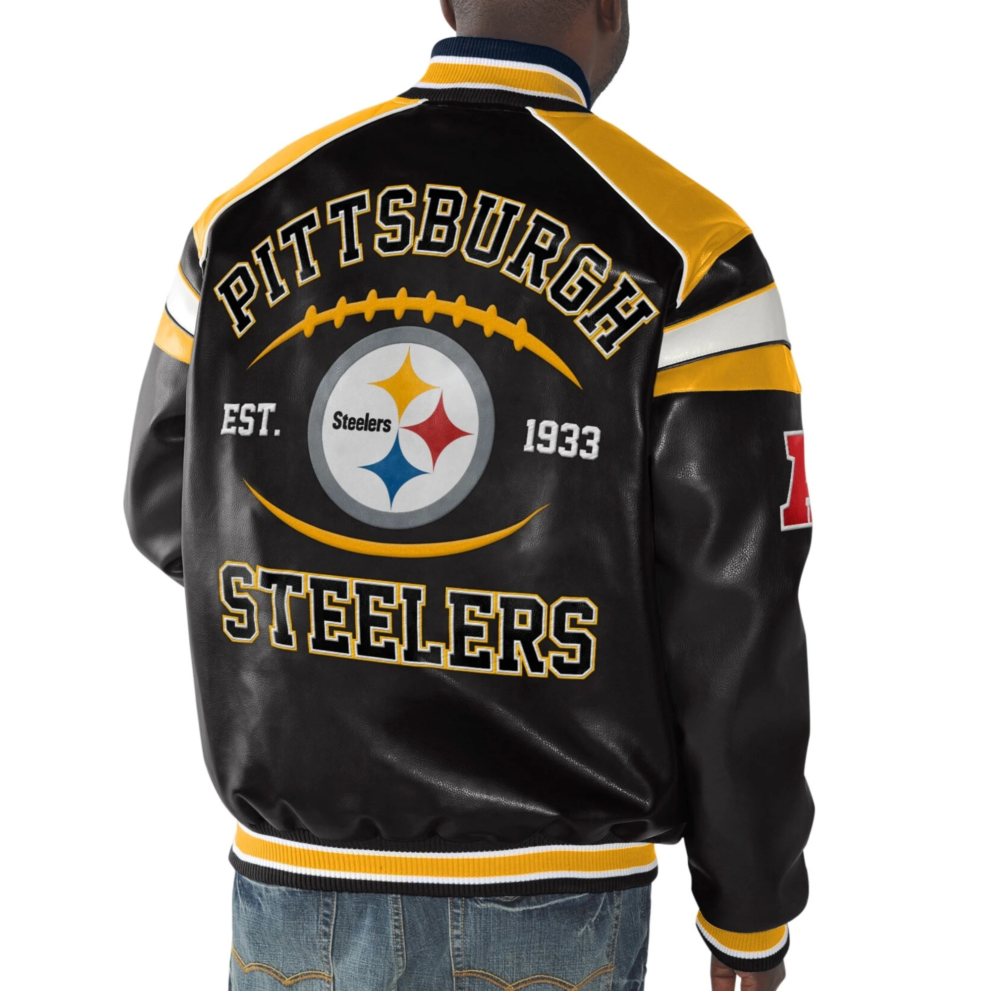 Pittsburgh Steelers Home Team Full Zip Black/Gold Leather Jacket - Image 2