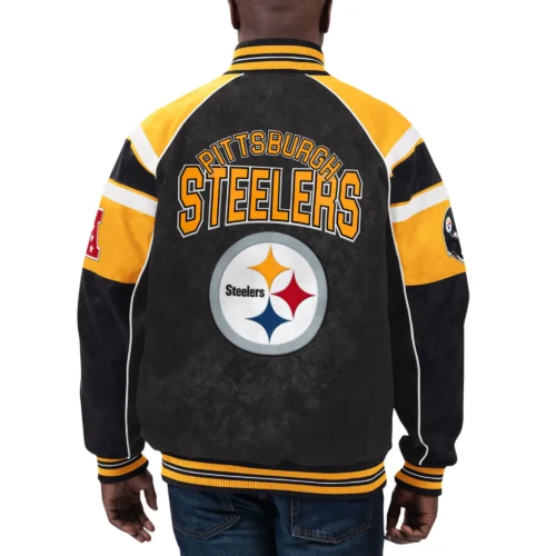 Alternative view of Pittsburgh Steelers Suede Black Full-Zip Suede Leather Varsity Jacket
