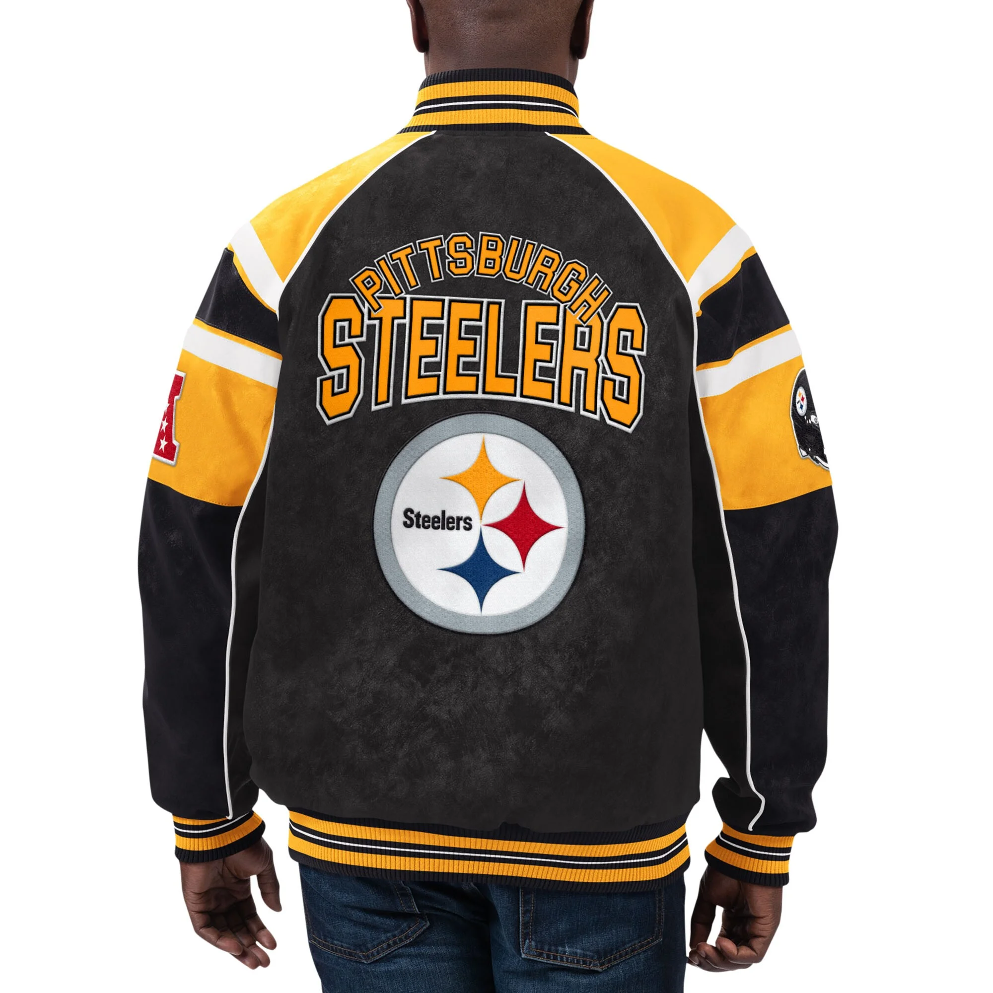 Pittsburgh Steelers Suede Black Full-Zip Suede Leather Varsity Jacket - Image 2
