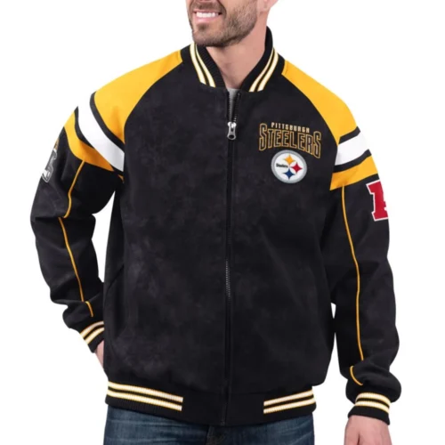 Pittsburgh Steelers Suede Raglan Full-Zip Bomber Varsity Jacket