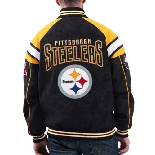 Alternative view of Pittsburgh Steelers Suede Raglan Full-Zip Bomber Varsity Jacket