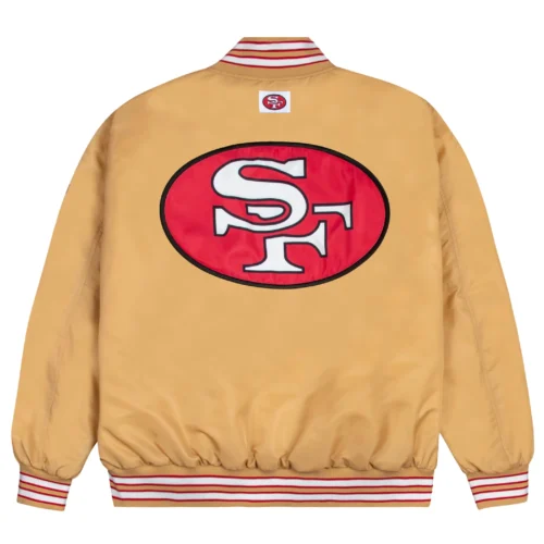 Alternative view of San Francisco 49ers Golf Wang Wool & Leather Brown Bomber Varsity Jacket
