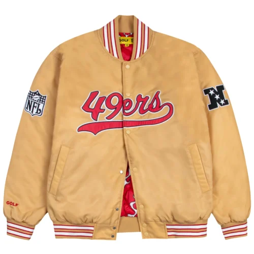 San Francisco 49ers Golf Wang Wool & Leather Brown Bomber Varsity Jacket