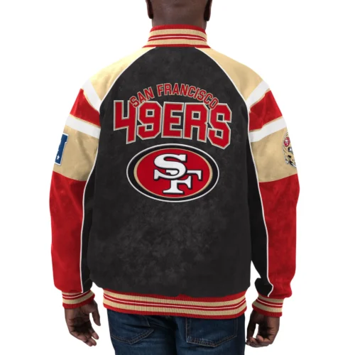 Alternative view of San Francisco 49ers Suede Black/Red Full-Zip Suede Leather Varsity Jacket
